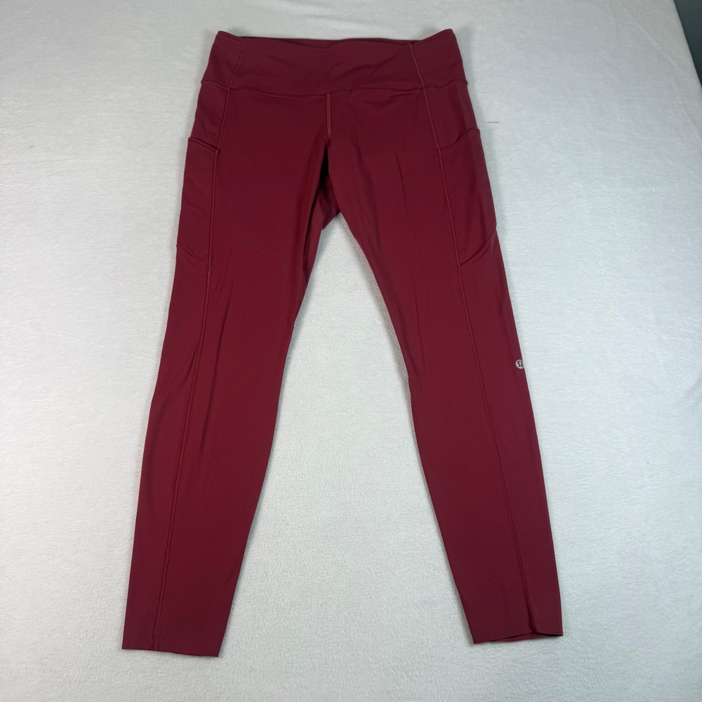 Lululemon Fast and Free Leggings Womens 12 Mauve Luxtreme High Rise Pockets Run